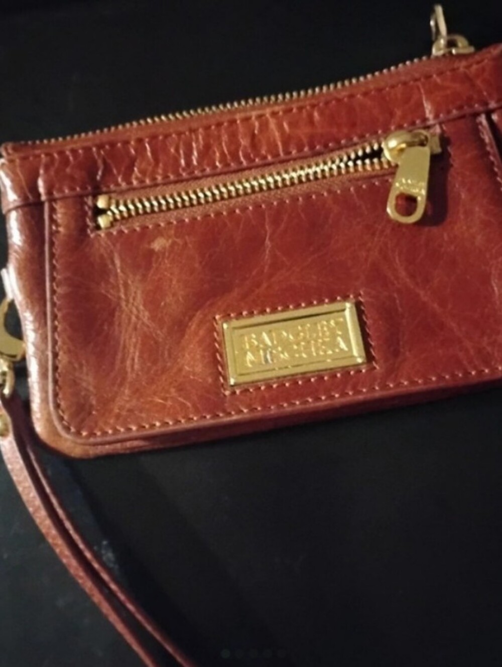 Leather Badgley Mischka Wristlet w/ Gold Hardware